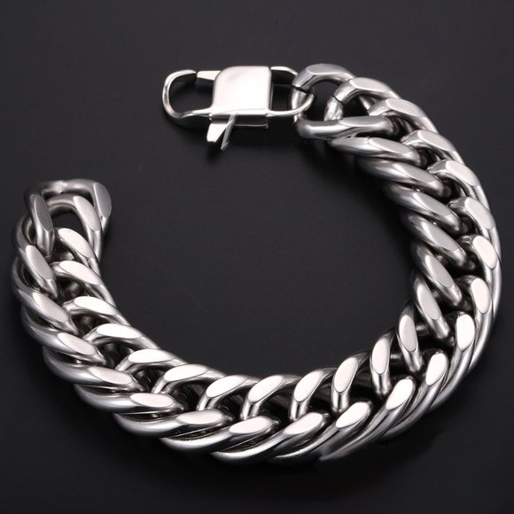Other - "Boutique Cuban chain double buckle 14mm stainless steel bracelet, BL55590175